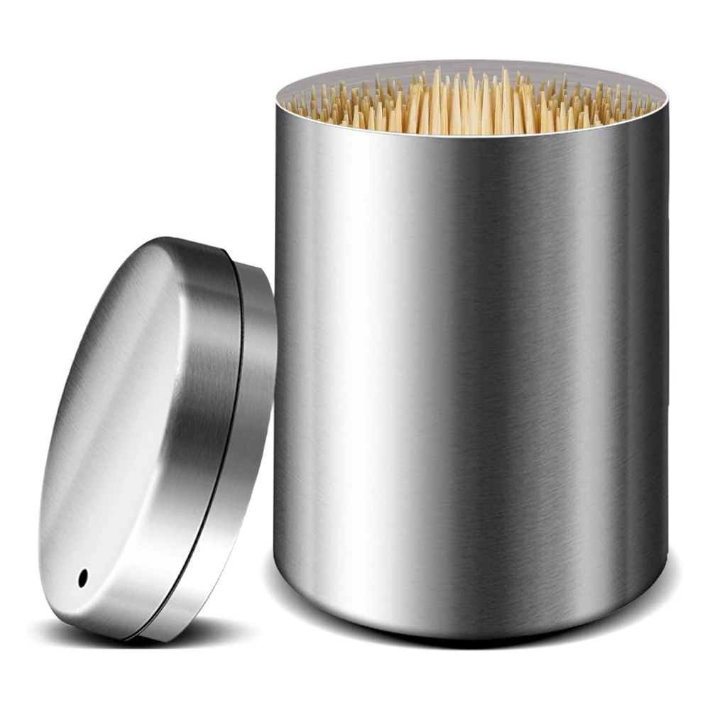 Customized Decorative Tooth Pick Container Storage Organizer Stainless Steel Bamboo Toothpick Bottles Holders with Lid