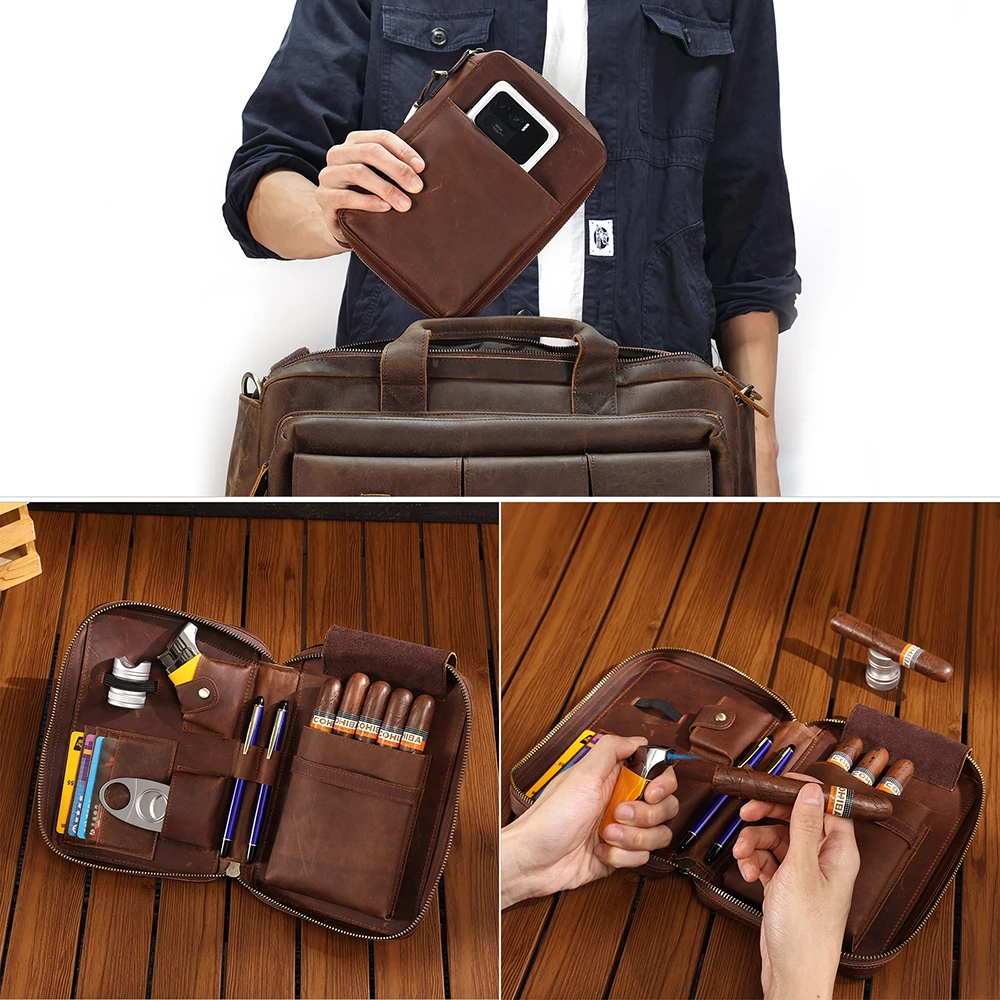 Luxury Real Leather Small Smoking Waist Cigarette Case Vintage Cowhide Leather Cigarette Case Hook Belt Fanny Bag