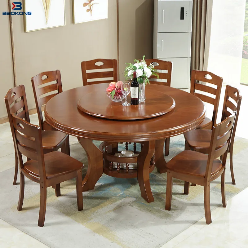 8 Seat Wooden Rotating Dining Round Table And Chair