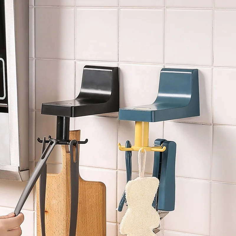 Kitchen rotating hook wall hanging free punching spatula spoon shovel rack kitchenware storage rack