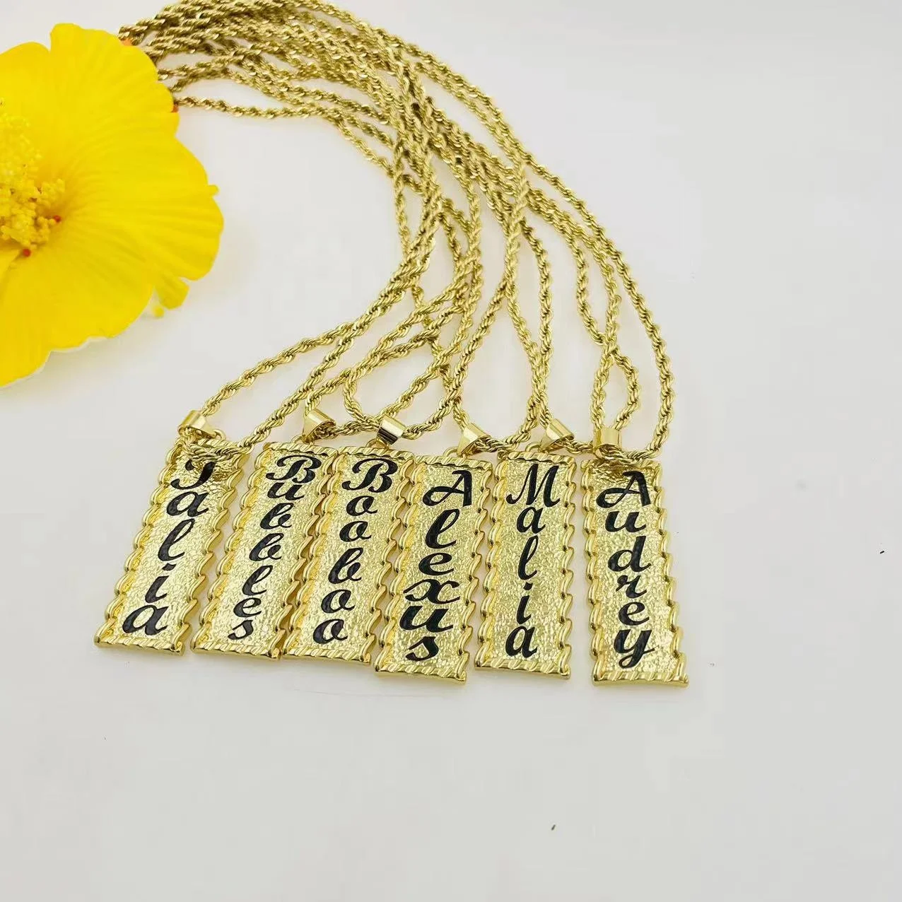 JX88 Customize name plate vertical initial enamel flower heart necklace chain birthday Hawaiian Samoa jewelry wholesale jewelry