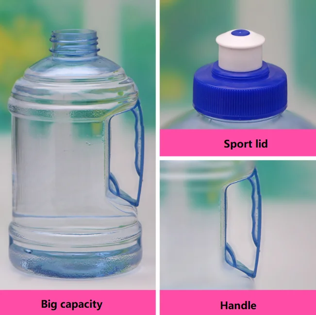 2L water bottle for gym/PET Clear jar with handle/clear plastic water bottles