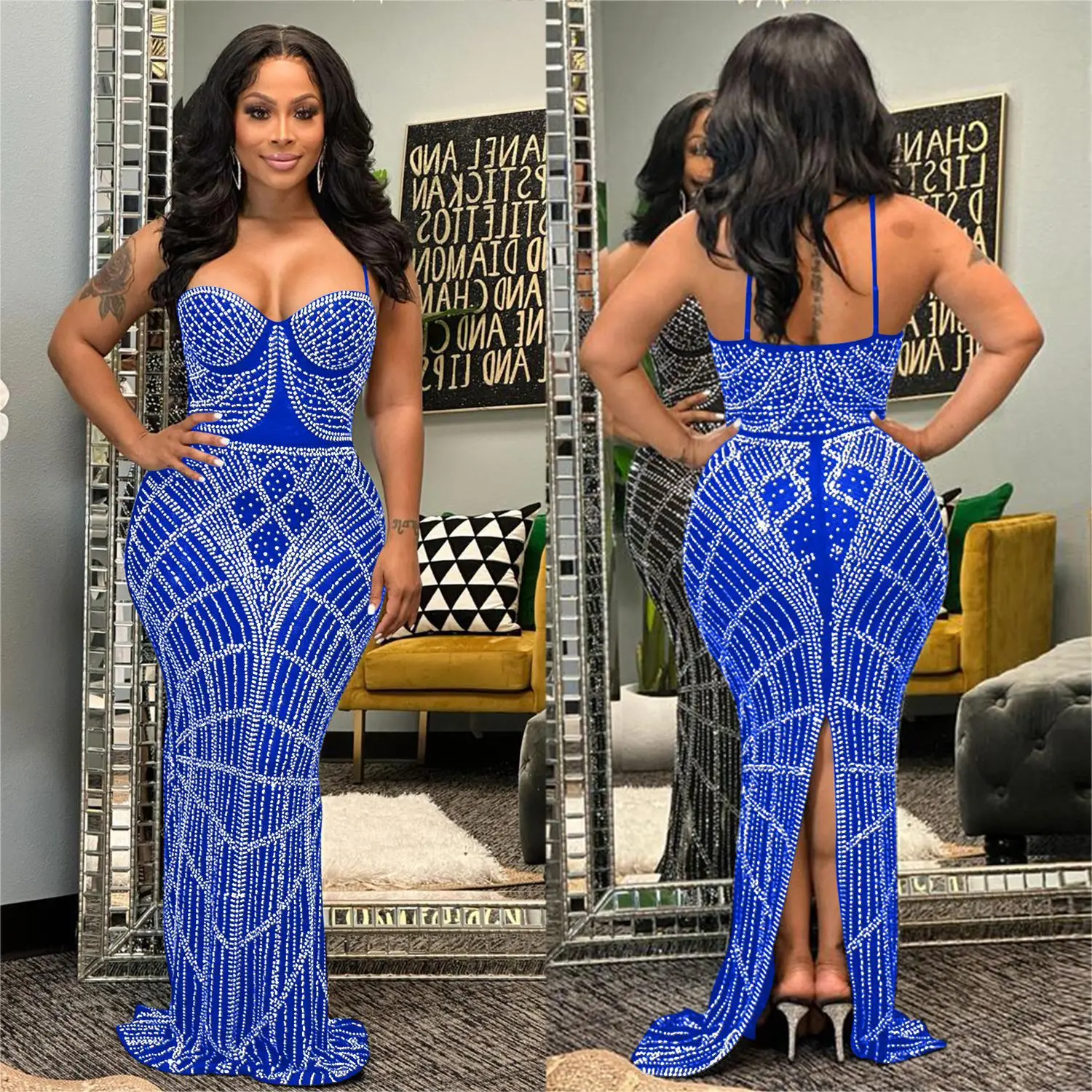 Womens clothes ladies evening slip dresses sexy nightclub party cutout casual Backless slim wrapped hip diamond mesh women dress