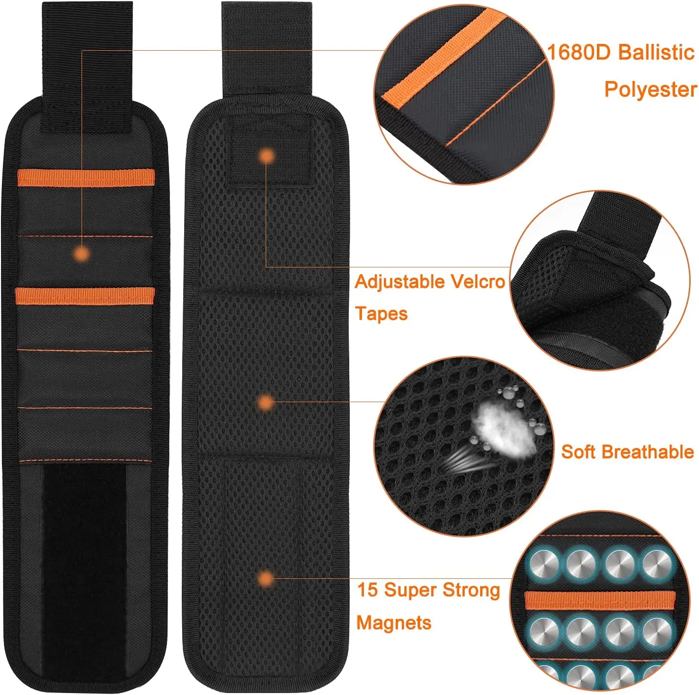 Super Strong Magnetic Wristband with Strong Magnet Hold Screw Nail Fastener and Small Tools