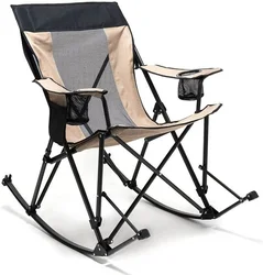 Oversized Deluxe Comfortable Portable Outdoor Wear-resistant and Breathable Rocking Camping Folding Chair With Cup Holder