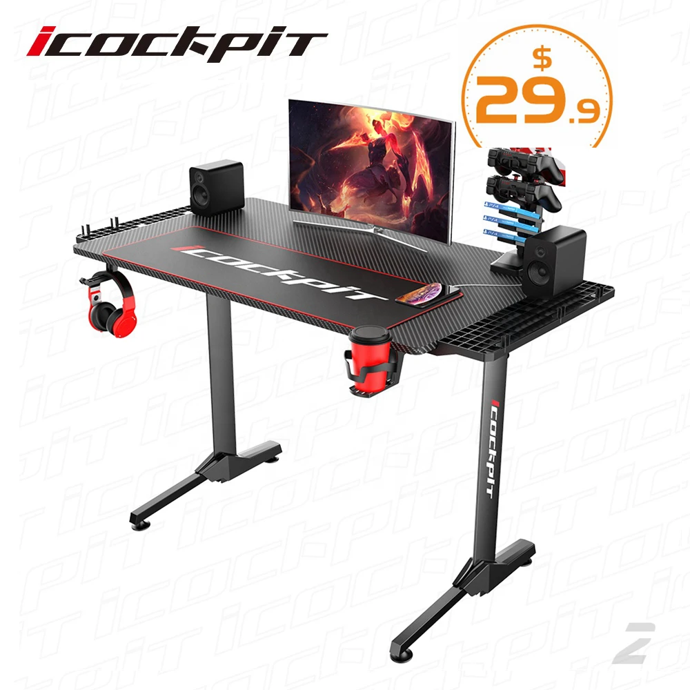 Cheap Gaming Desk PC Table With Low Price Black Dedktop Gaming Desk With LED Lamp Black Office Desk
