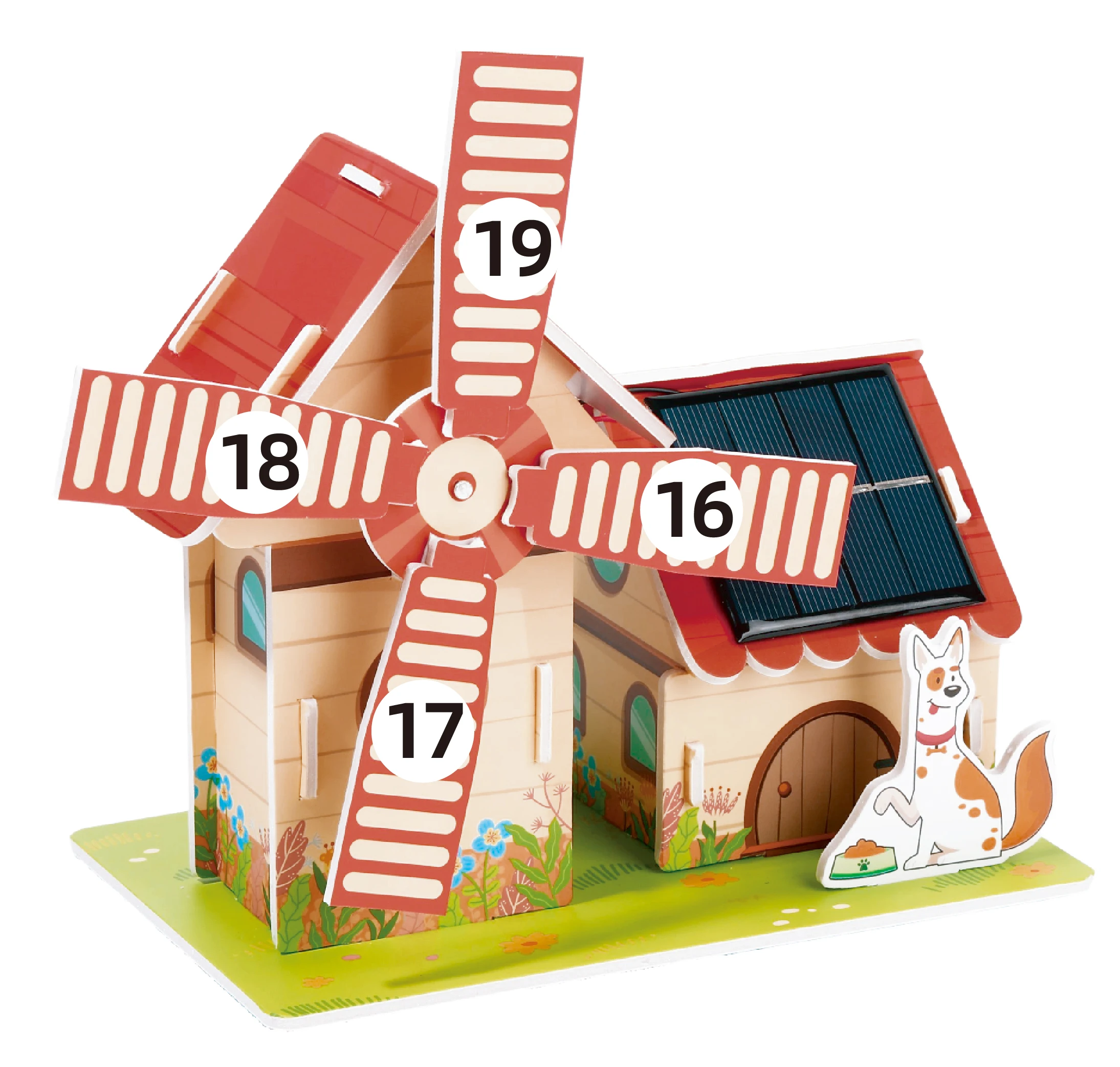 Environmental solar power windmill house toy DIY educational  toy house for kids