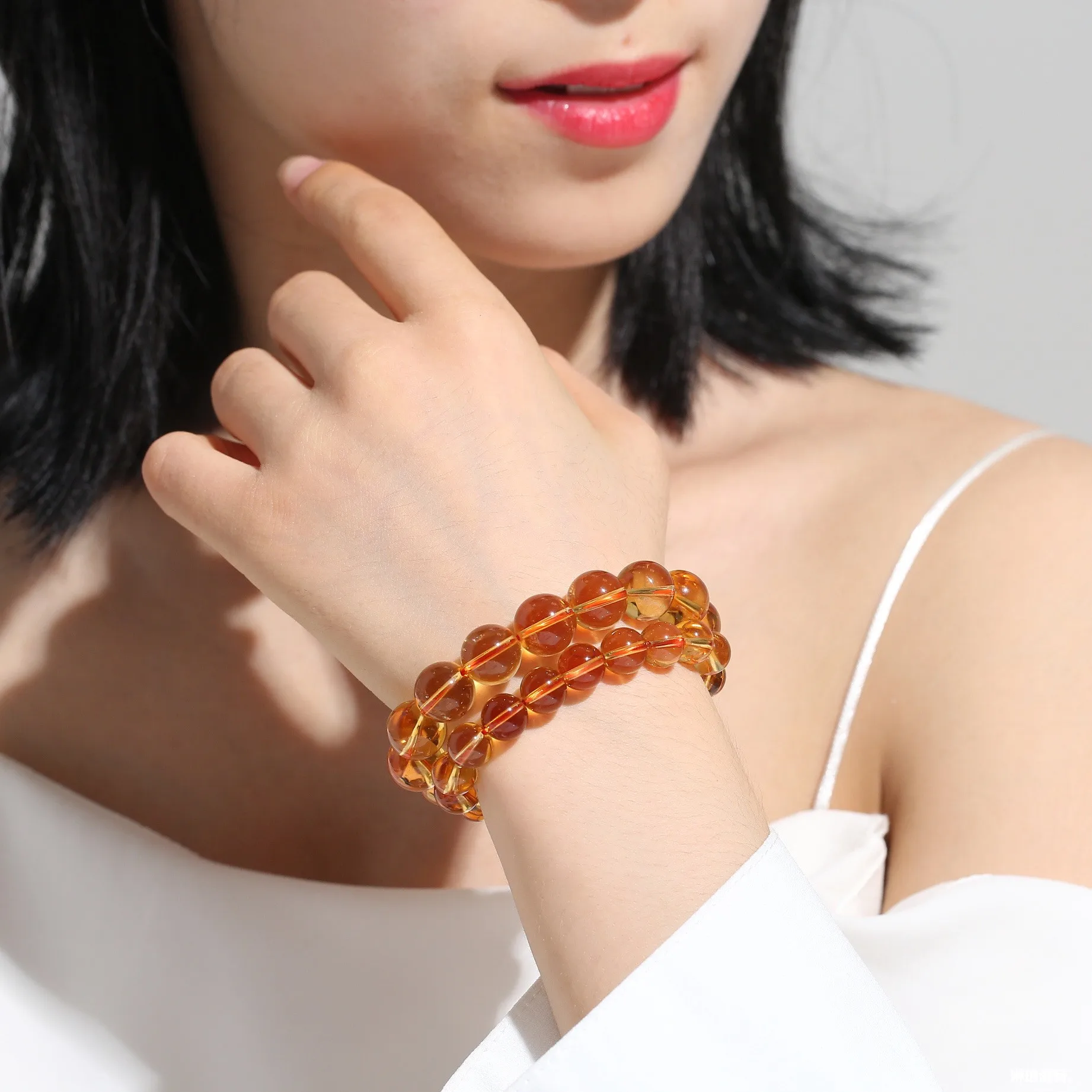 Collection Grade Natural Brazilian Citrine Bracelet Men Women Dark Orange Fashion