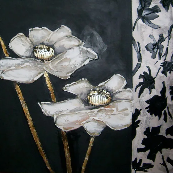 canvas double white flower WZ-196  For Living Room Wall Handmade   Hotel Artwork Modern Painting