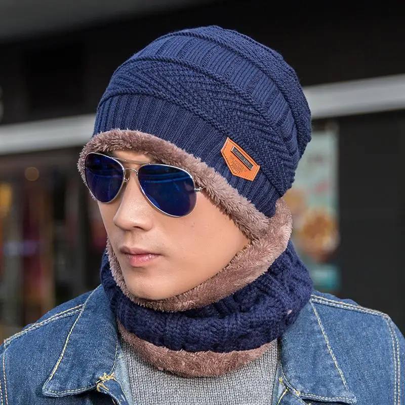Korean version of autumn and winter knitting hat 2020 with velvet and thick set [hat + scarf] two sets