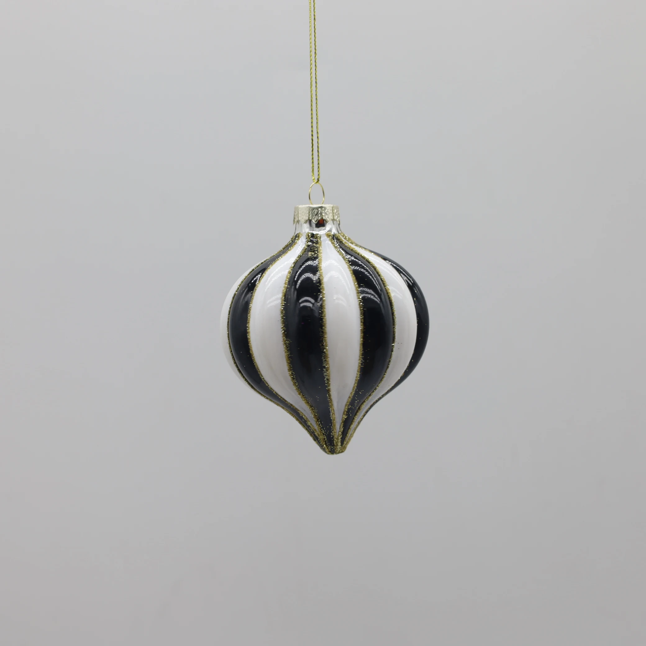 8CM White And Silver Onion Striped Decorations Glitter Glass Onion Ball For Christmas