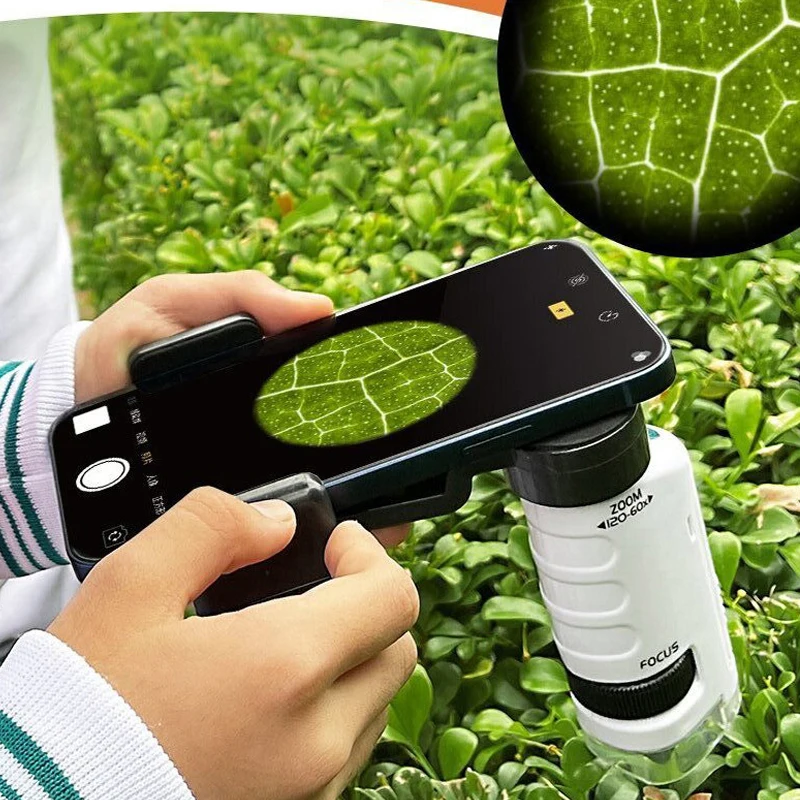 Educational science led light learning student portable kids microscope toy