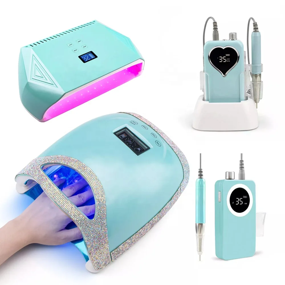 Rechargeable Nail Lamp 128w Wattage Red Light Dual Cure Manicure For Nail Drill Machine 35000rpm Carbide Nail Drill Bits