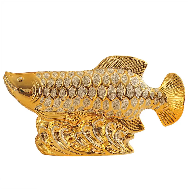 Creative Home Decorations Golden Arowana Ceramic Sculptures for Living Room Desktop Decorations
