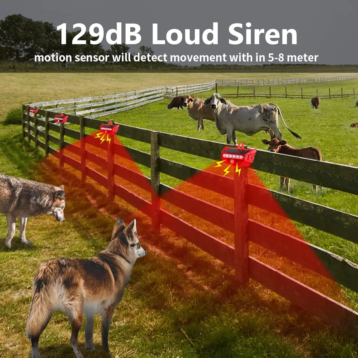 Sound and Light Alarm Solar Wireless Infrared Sensor Home Anti-theft Sound and Light Alarm for Farm Gardens Factory Warehouse