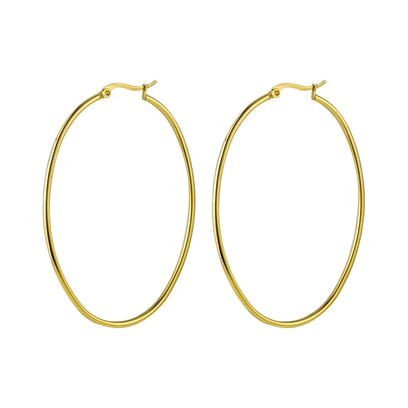 Wholesale Custom Trendy Big Earrings Fashion Jewelry 18K Gold Plated Stainless Steel Simple Large Oval Hoop Earrings For Women
