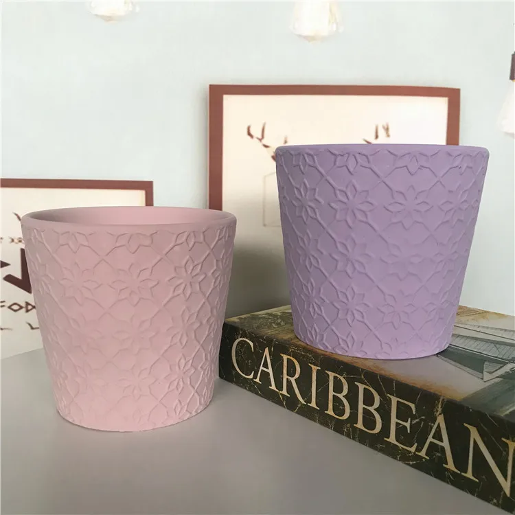 Green plants succulent flowers red pottery ground potted plants embossed patterns balcony breathable coarse pottery