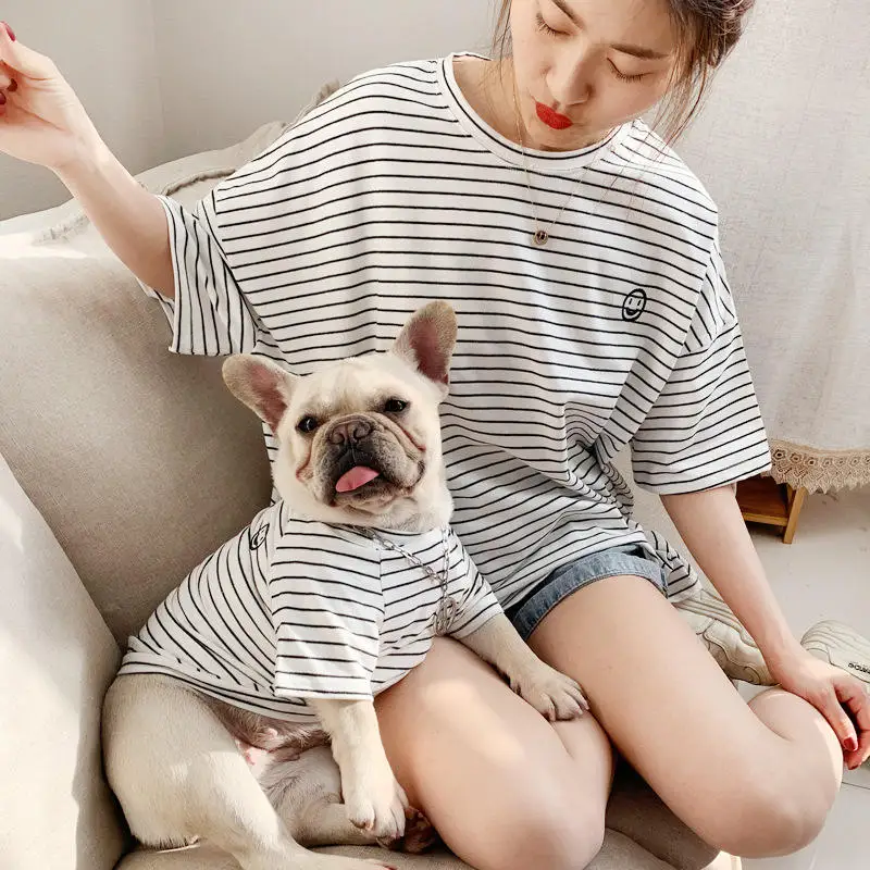 Fashion Wholesale Summer Striped Pet Parent-child Outfit Cat Puppy Breathable Owner Dog T-shirt Clothes