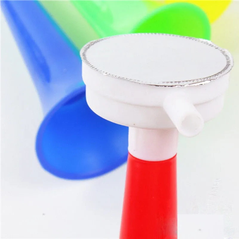 
China factory good plastic cheering horn, yellow blue red green toy football fans cheer 1 segment trumpet with without cap 