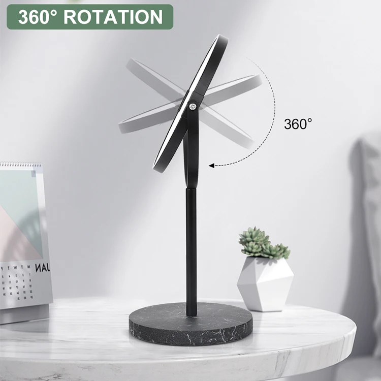 Пользовательское современное дизайнерское роскошное круглое черное зеркало для макияжа для отеля, ванной комнаты, настольное зеркало для туалетного столика, увеличительное стекло с подставкой