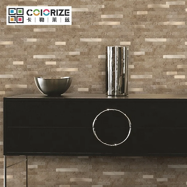 290x300 мм 3 мм линейный кожуру и палкой мозаичная плитка стены коричневый микс с золотистым цветом полосы Self мозаика PVC LVT клей для плитки