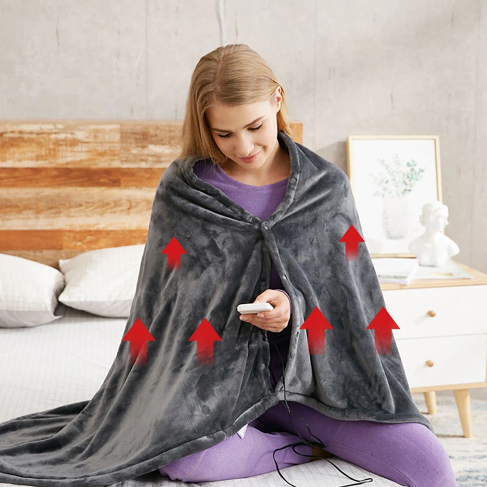 2022 Amazon Flannel Smart Portable Battery Rechargeable Electric Usb Wearable Heated Blanket Shawl