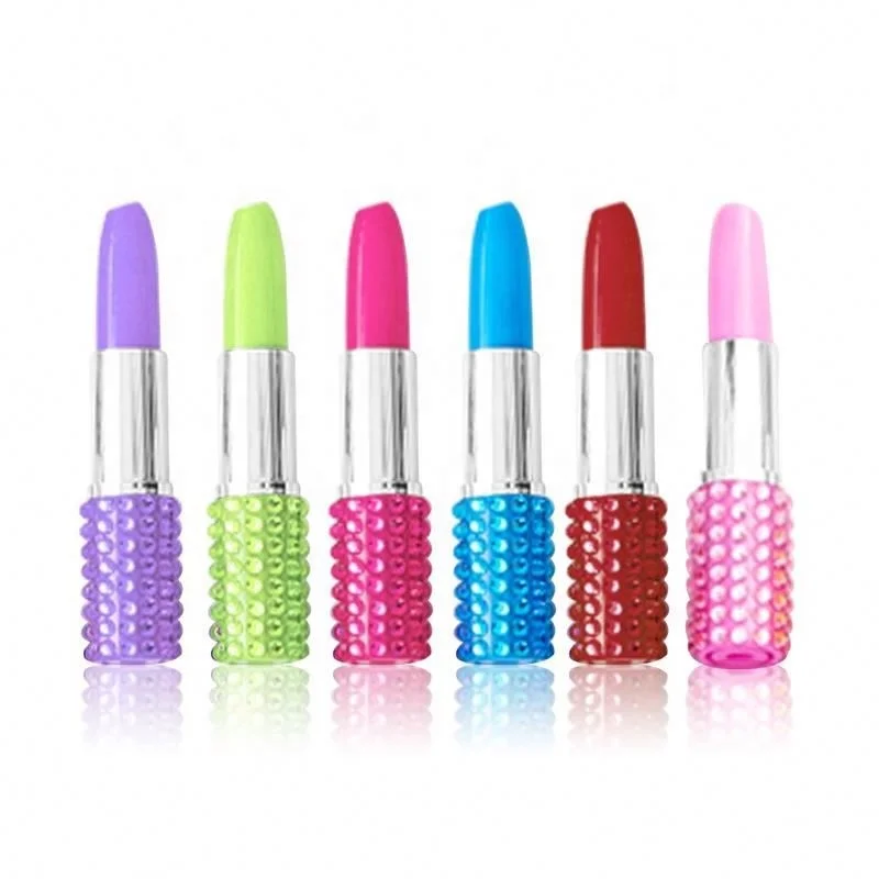 Creative Kawaii Cheap Plastic Pen Multi Color Plastic Lipstick Pen Cute Diamond Shiny Lipstick Ball Pen