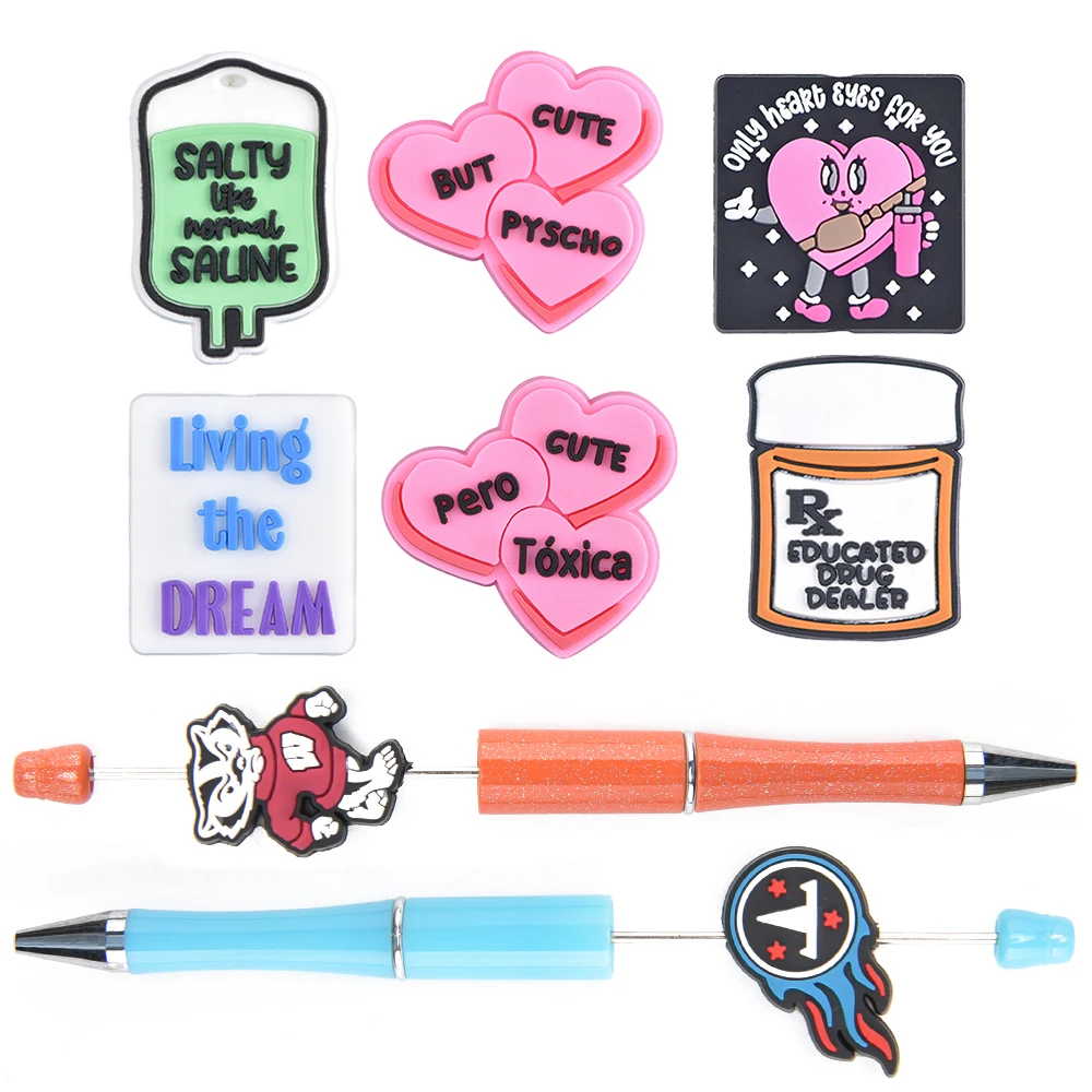 Soft Material Custom eco-friendly mix focal beads character silicone teething beads pen making beads and charms for pen tops