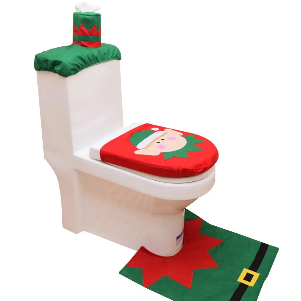 
Snowman Santa Toilet Seat Cover and Rug Set Red Christmas Decorations Bathroom 