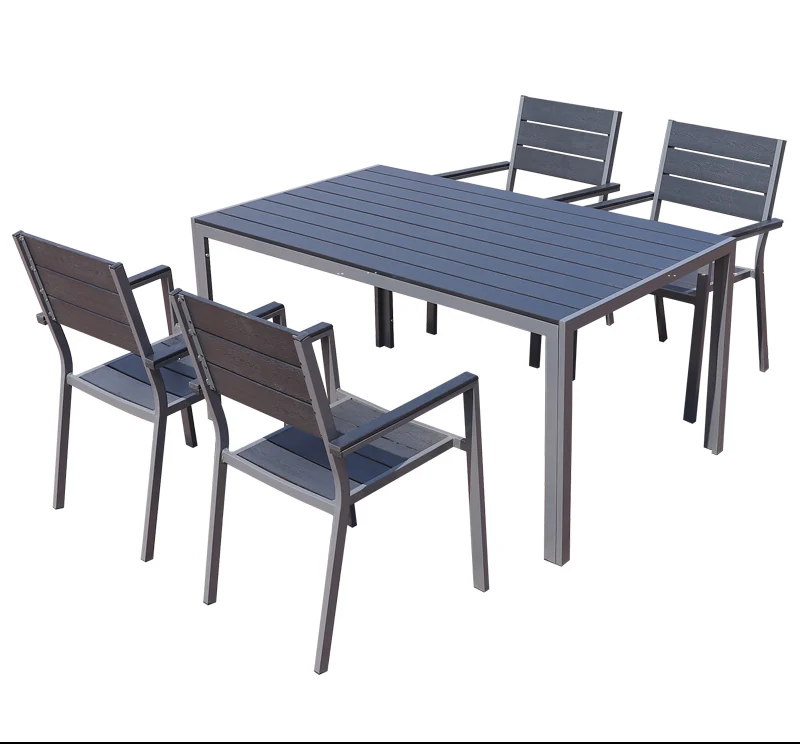 
Outdoor Furniture 5pcs Plastic Wood Garden Patio Table and Chairs Dining Sets Rectangular Tables 
