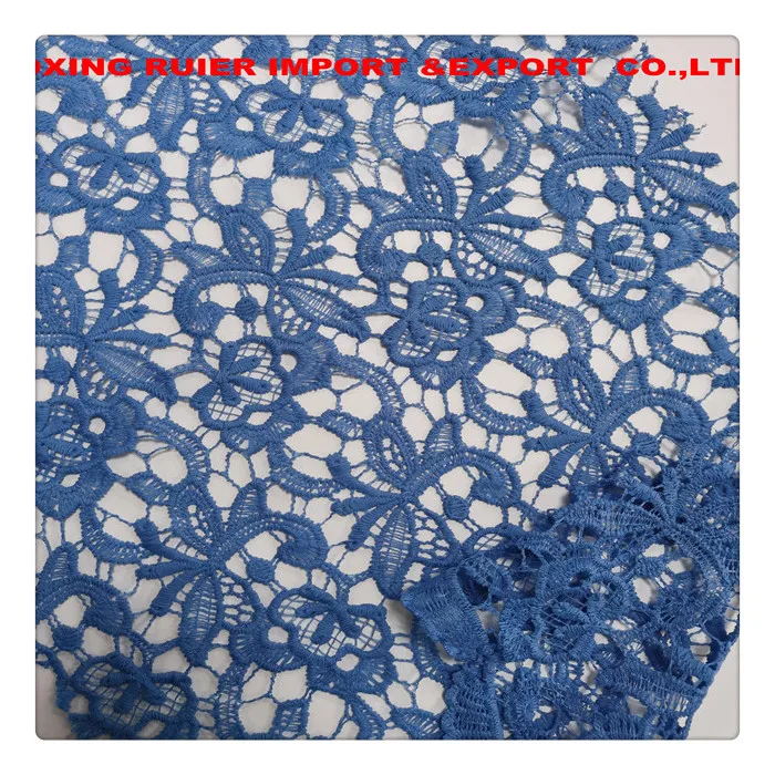 royal blue guipure poly fringe knitting fabric embroidery fabrics for clothing material
