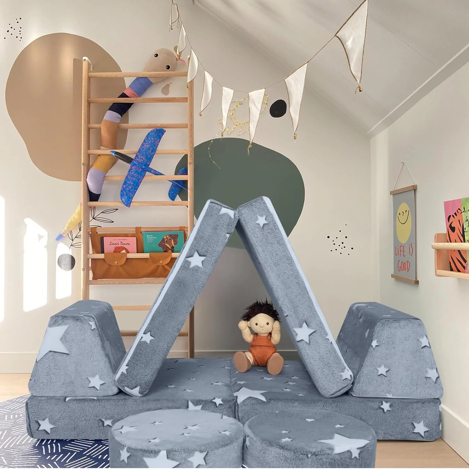 Диван-кровать из 10 предметов, модульный детский светящийся диван для игровой комнаты, раскладной игровой диван, набор секционных диванов из пенопласта для детей