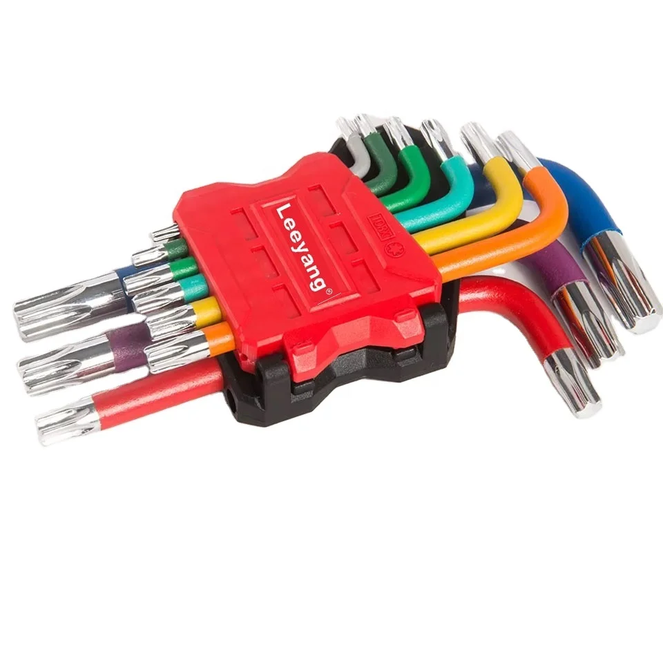 9pcs multi bike bicycle repair hand tool kit metric SAE inch size L shape colorful short arm star torx allen key wrench set
