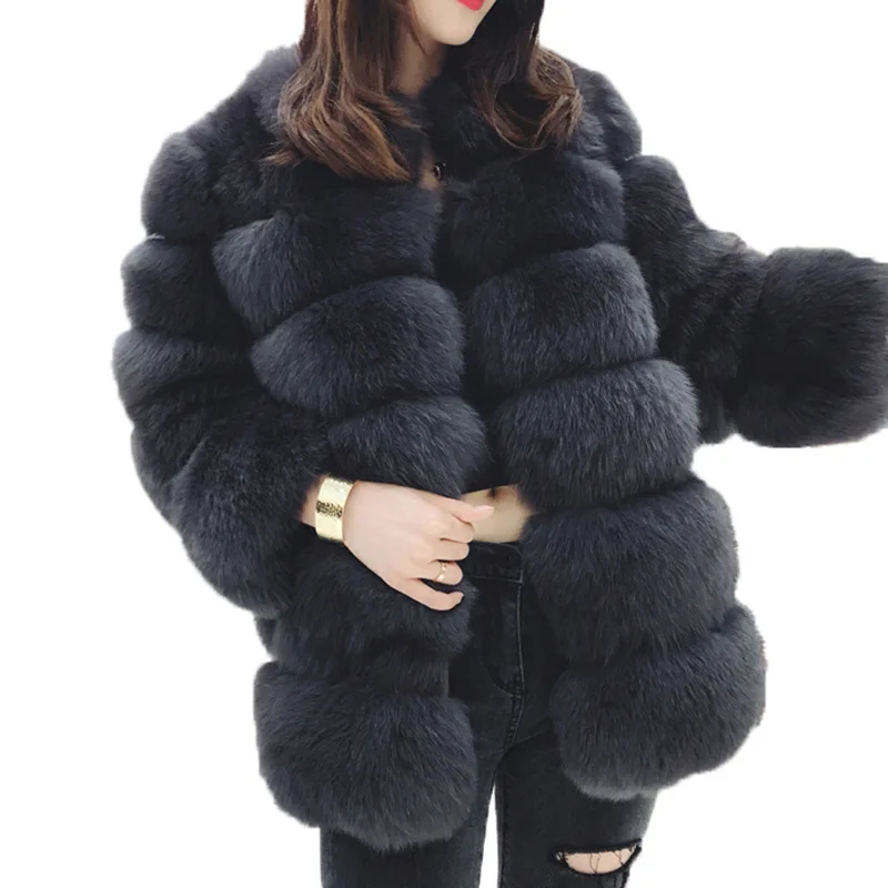 High Quality Winter Thick Warm Long Fashion Coats Real Black Fox Fur Coat