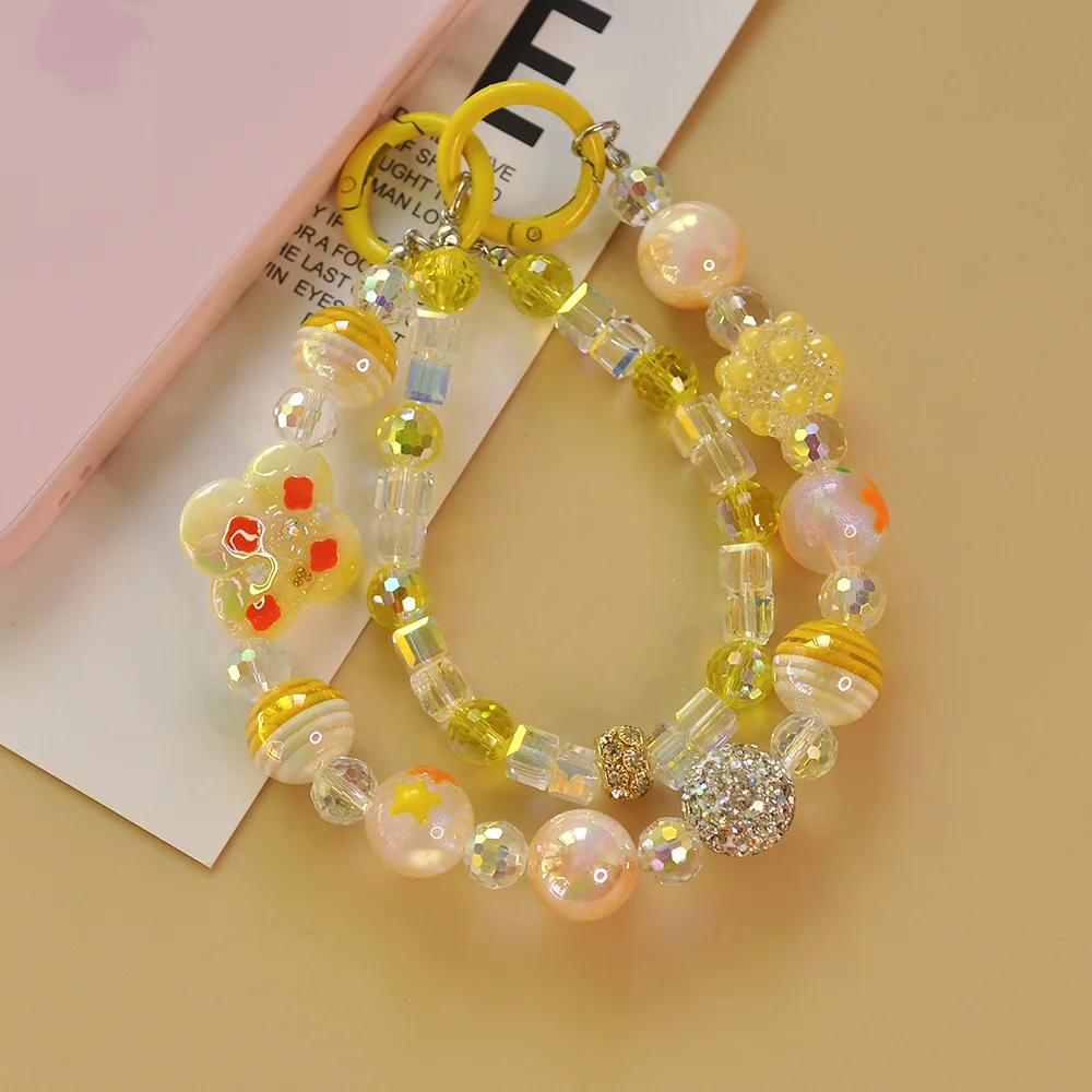2024 new products Small Fresh Keychain Pendant Diy Phone Case Transparent Beaded Bracelet For Mobile Phone cellphone chains