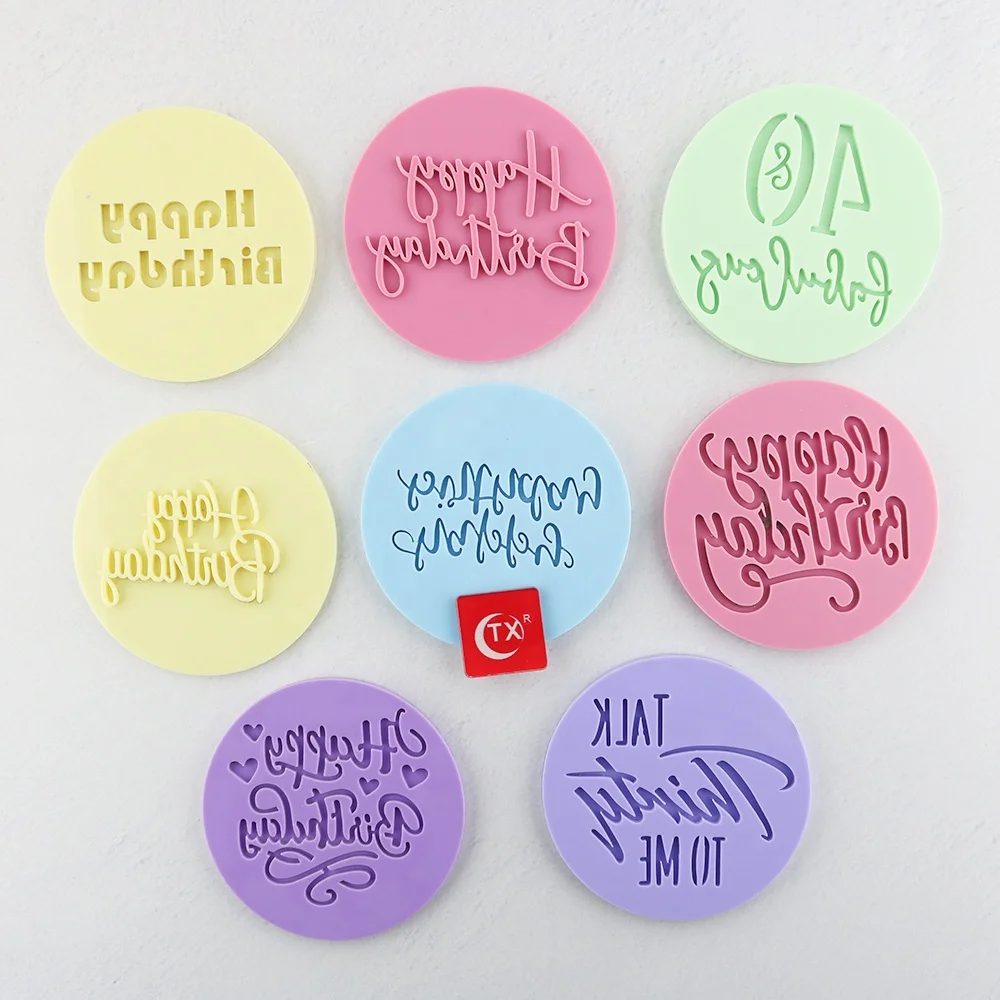 TX Acrylic Happy Birthday Decoration Set Fondant Embosser Cookie Stamp For Biscuit Cookie Embosser Stamp Fondant Cake Decorating