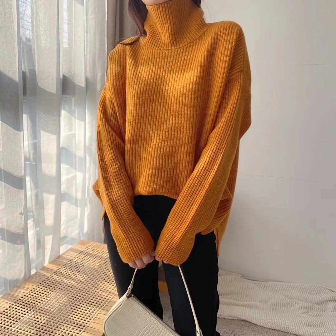 
Korean version of 100%wool shiny silk luxury bottoming shirt pit knit pullover sweater women 