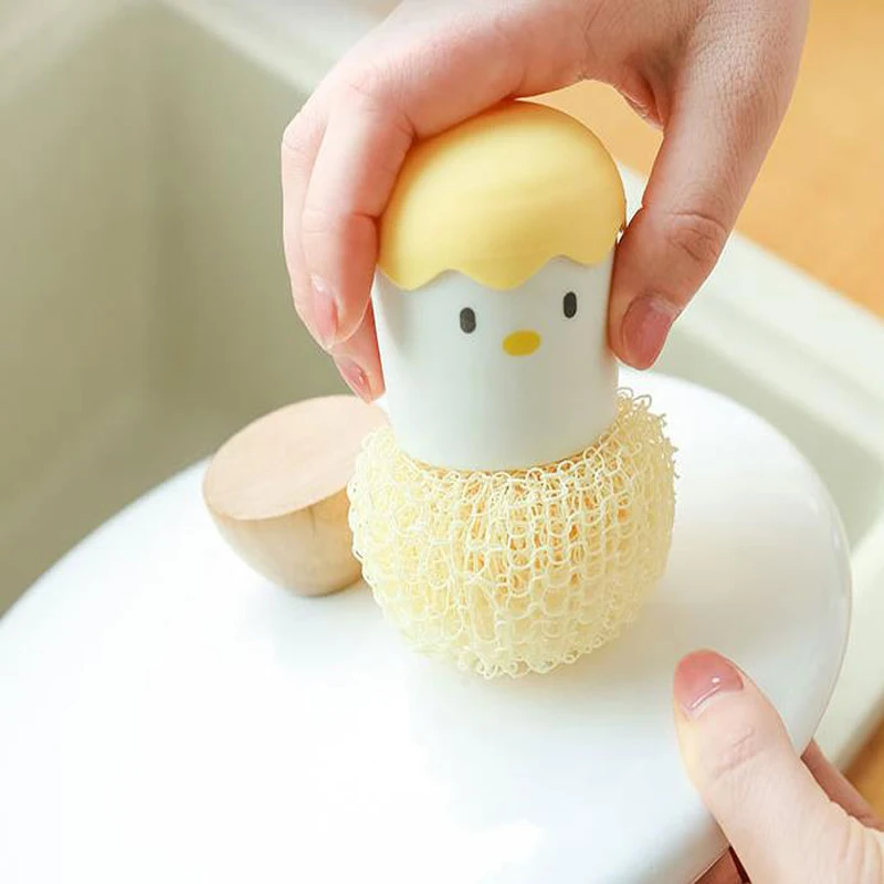 Kitchen Egg Shell Cleaning Brush with Handle Pot Washing Brush Degradable Fiber Cleaning Ball Tools