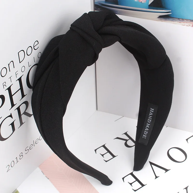 Autumn Winter Twist Knotted Solid Color Headbands for Women Wide Edge SimpleVersatile Headdress Factory Wholesale