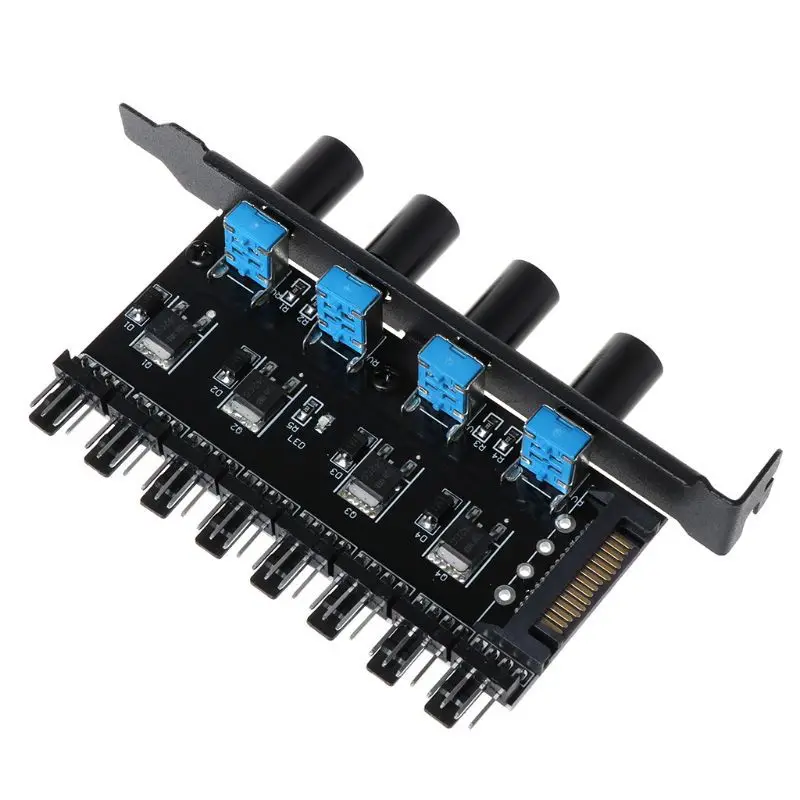New 12V Fan Control Power Supply PC 8 Channels Hub 4 Knob Cooling Fan Speed Controller for CPU Case HDD VGA PWM Fan PCI Bracket