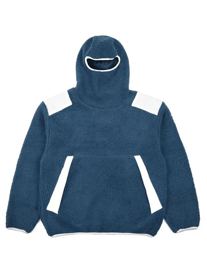 Thick Custom Manufacturer y2k Pullover polyester Lamb Fleece Warm Ninja Mask Splicing Loose men hoodies high quality