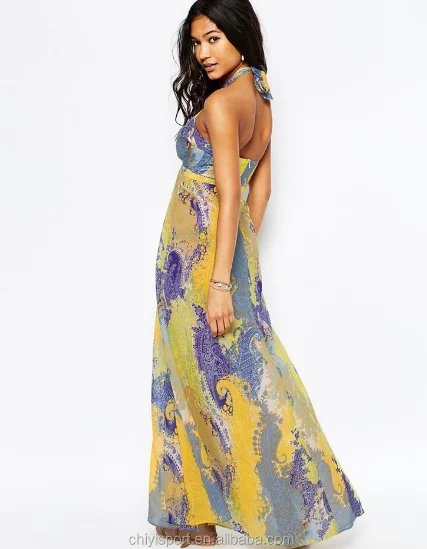 OEM sublimation print women Beach dress cross neck long maxi dress Chiffon dress printed girl skirt