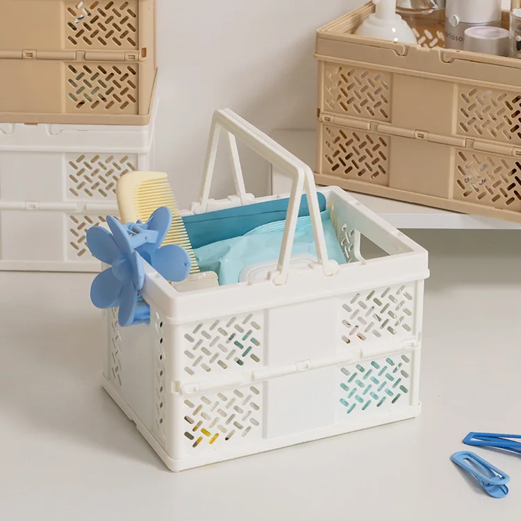 Wholesale Portable PP Mesh Foldable Plastic Storage Baskets Vented Stacked Square Desktop Outdoor Shopping Picnic Crate