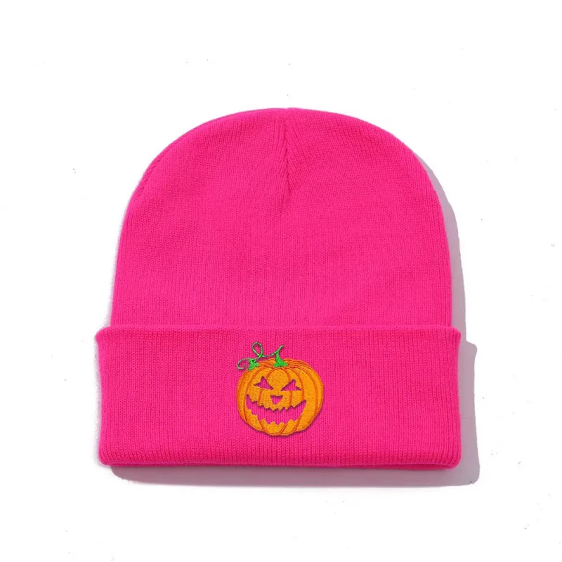 Custom Halloween Skull Embroidered Pumpkin Beanie Reggae Manufacturer Knitted Warm Party Beanie Hat
