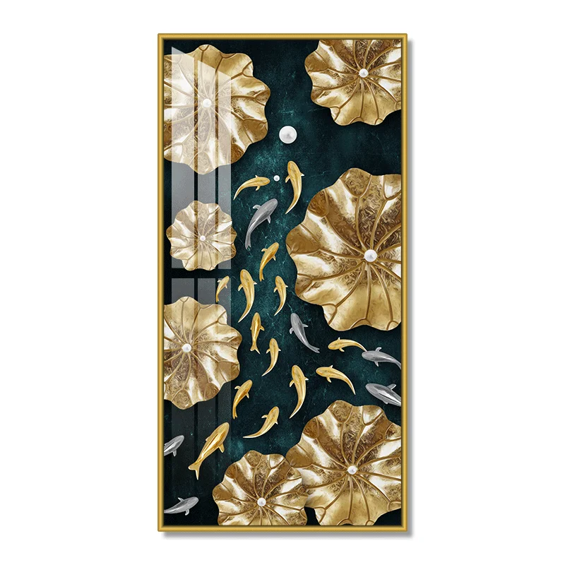 New gold leaf lotus leaf hand-painted canvas glass crystal porcelain painting