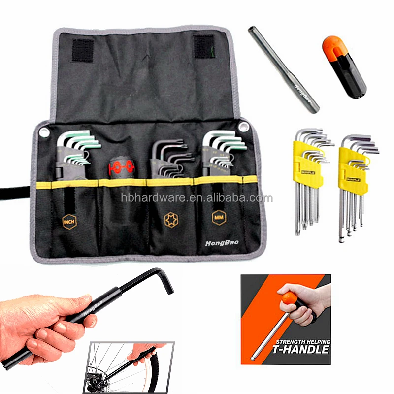 Canvas Bag Packing Portable Strength Helping T handle SAE Metric Star Flat head Ball End Long Arm Allen Wrench Hex Key Set