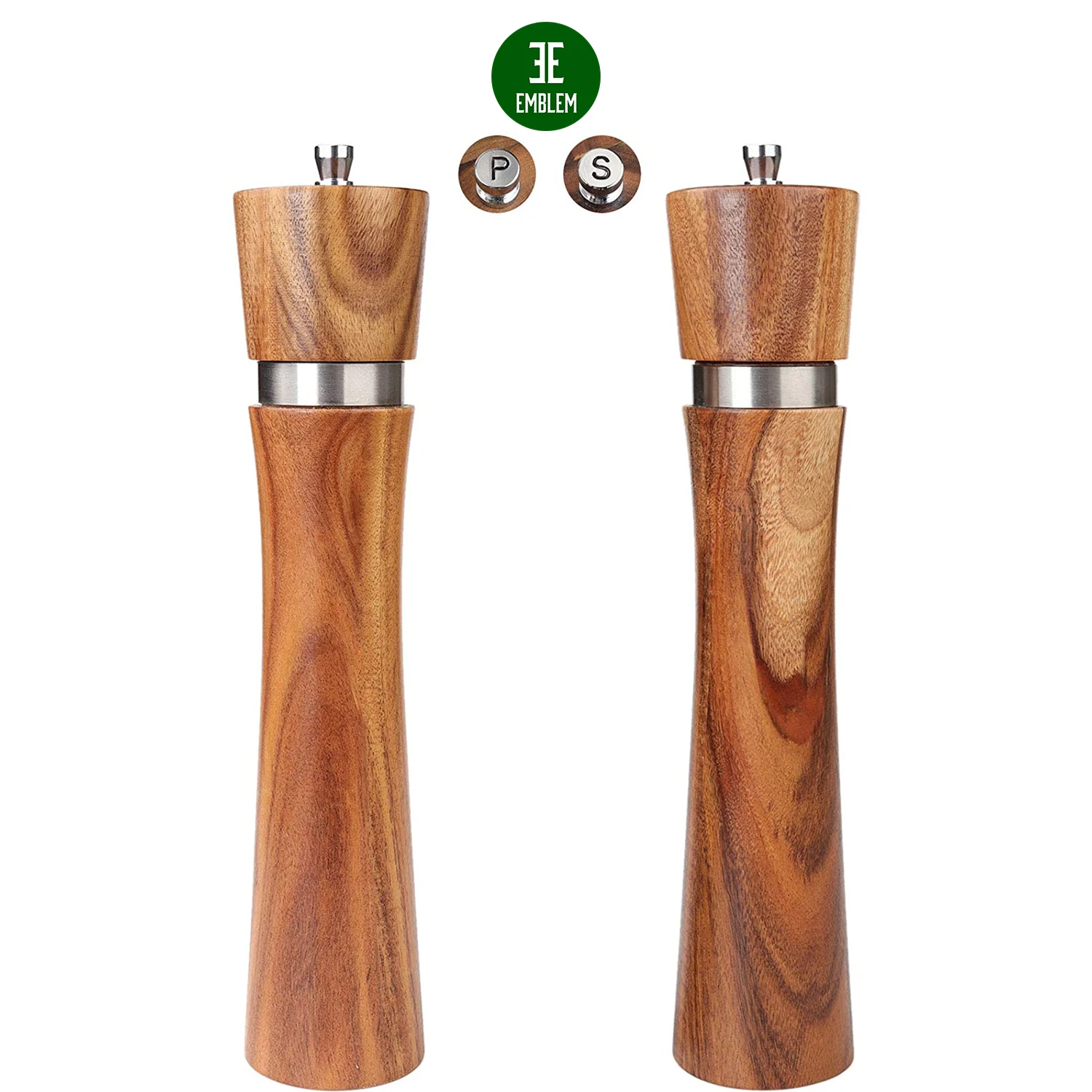 Salt and Pepper Grinder Set Pepper Mill Kit Manual Wooden Rotor with Adjustable Coarseness 10 inch 2pcs for Salt Pepper Mills