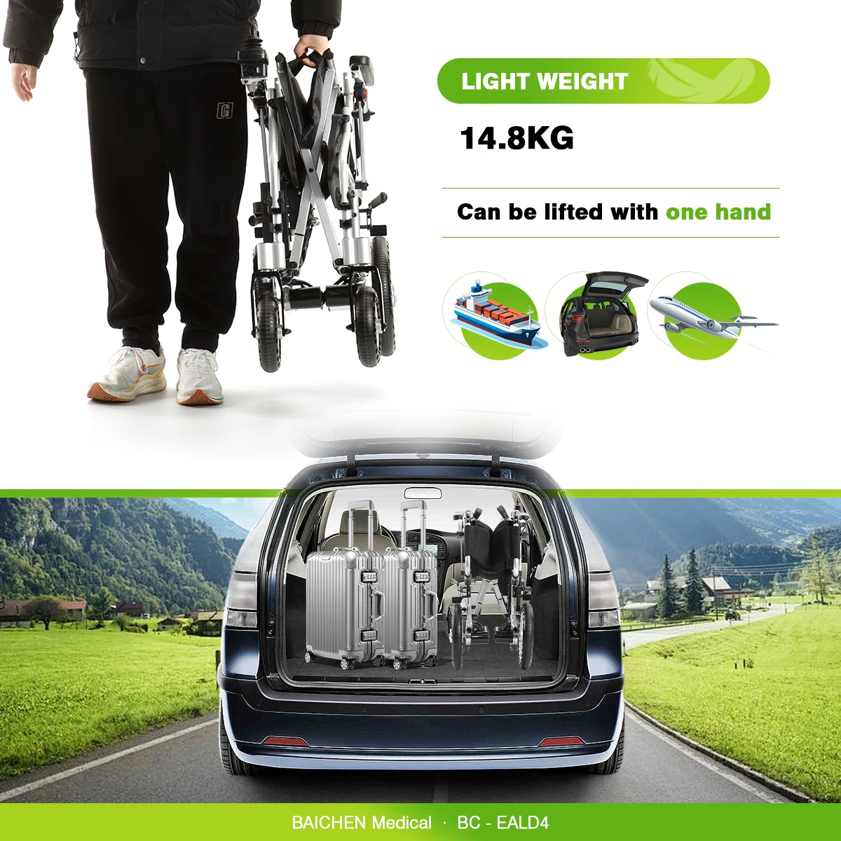2024 New Aluminum All Terrain Ultra Lightest Foldable Portable Travel Disabled Electric Wheelchair For Adults