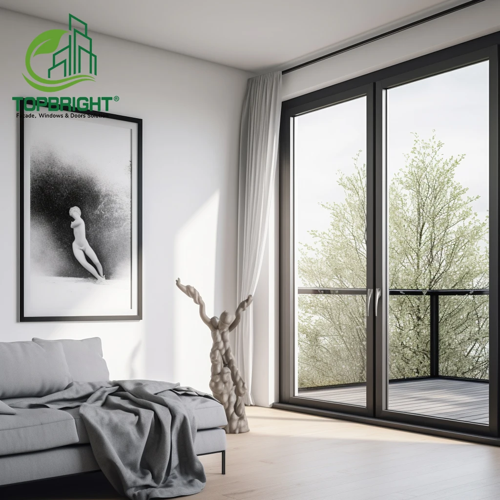 Topbright Black Color Thermal Break Aluminum Doors Glass Hinged Front French Door Exterior Patio