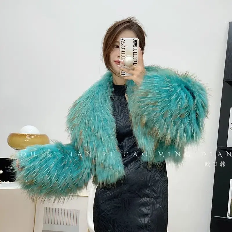 Wholesale winter women clothes real fur coats women natural design short jacket raccoon fur coats for ladies